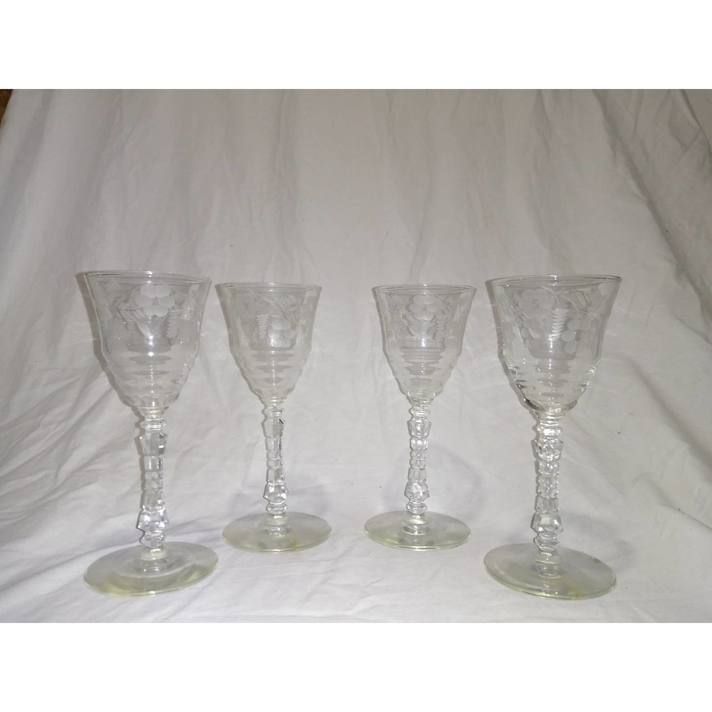 Libbey rock Sharpe Halifax floral blossoms Sherry/wine goblets (set of 4)